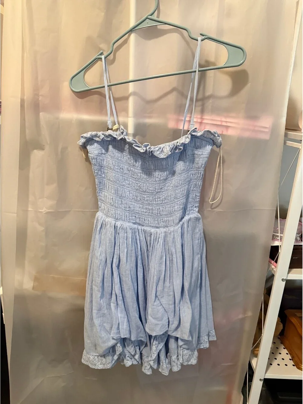 Free People Light Blue Smocked Ruffle Mini Dress Size Small
